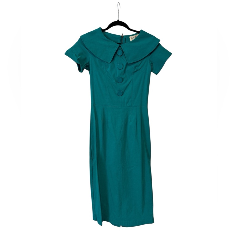 Bettie Page Teal Green Sheath Dress with Sailor Collar